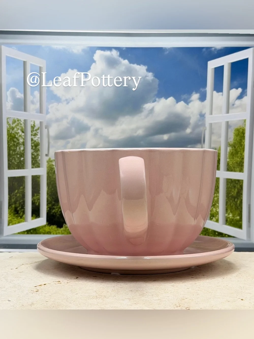 Large Pink Teacup Planter with Saucer & Drainage Hole | Unique Ceramic planter
